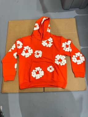 Denim tears Orange Floral-Print Hoodie Sweatshirt - Men